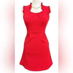 Anthropologie THML Red Textured Sleeveless Ruffle Detail 2 Pocket Dress